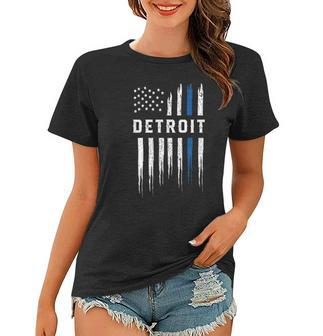 Thin Blue Line Heart Detroit Police Officer Michigan Cops Women T-shirt - Thegiftio UK