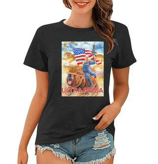Trump Ultra Maga The Great Maga King Trump Riding Bear Women T-shirt | Mazezy