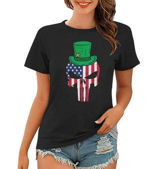Us Flag Skull Irish Leprechaun Hat St Patricks Day Women T-shirt - Thegiftio UK