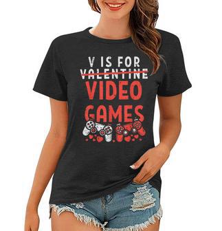 V Is For Video Games Funny Valentines Day Gamer Boy 583 Trending Shirt Women T-shirt | Favorety DE