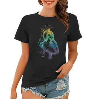 Vintage Rainbow Anatomical Heart Halloween Doctor Pride Tee Women T-shirt | Mazezy