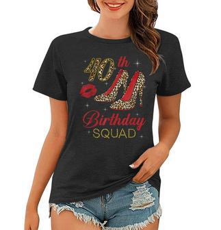 Womens 40Th Birthday Squad Stepping Into 40 Leopard Shoes Women T-shirt - Seseable