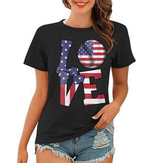 Womens 4Th Of July Love Baseball Patriotic Usa Flag For Dad Mom Women T-shirt - Seseable