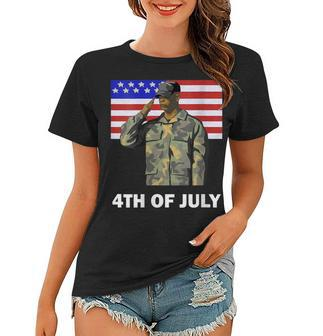 Womens 4Th Of July Proud Army Dad Independence Day American Flag Women T-shirt - Seseable