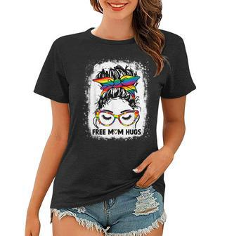 Womens Free Mom Hugs Messy Bun Lgbt Pride Rainbow V2 Women T-shirt | Mazezy