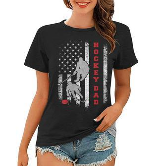 Womens Hockey Dad US American Flag 4Th Of July Gift Women T-shirt - Seseable