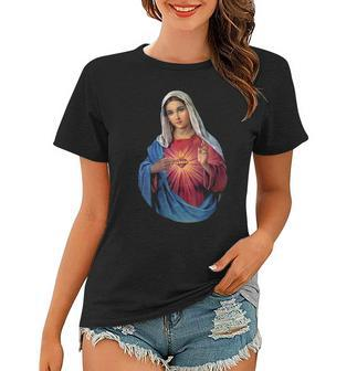 Womens Immaculate Heart Of Mary V-Neck Women T-shirt | Mazezy