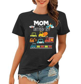 Womens Mom Of The Birthday Boy Family Matching Train Car Fire Truck Women T-shirt - Seseable