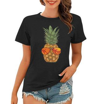 Womens Pineapple Shades Aloha Hawaii Tropical Beach Vintage Women T-shirt | Mazezy