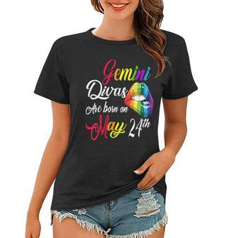 Womens Rainbow Lips Divas Are Born On May 24Th Gemini Girl Birthday Women T-shirt | Mazezy CA