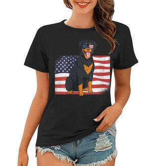 Womens Rottie Dad & Mom American Flag 4Th Of July Usa Rottweiler Women T-shirt - Seseable
