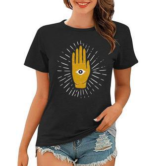 Womens Spiritual Mystic Eye Third Eye All Seeing Eye Hamsa Hand Women T-shirt | Mazezy