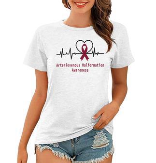 Arteriovenous Malformation Awareness Heartbeat Burgundy Ribbon Arteriovenous Malformation Support Arteriovenous Malformation Awareness Women T-shirt | Favorety DE