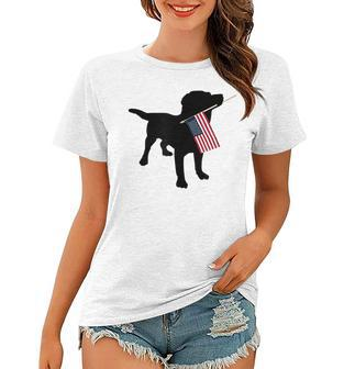 Black Lab Dog Holding July 4Th Patriotic Usa Flag Women T-shirt - Seseable
