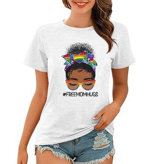 Black Women Free Mom Hugs Messy Bun Lgbtq Lgbt Pride Month Women T-shirt | Mazezy