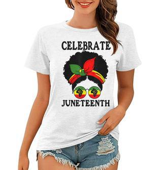 Black Women Messy Bun Juneteenth Celebrate Indepedence Day V4 Women T-shirt - Thegiftio UK
