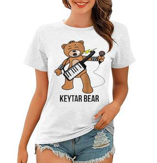 Boston Keytar Bear Street Performer Keyboard Playing Gift Raglan Baseball Tee Women T-shirt | Mazezy