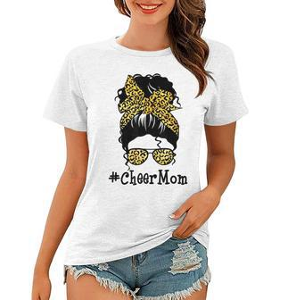 Cheer Mom Leopard Messy Bun Cheerleader Funny Mothers Day V2 Women T-shirt - Seseable