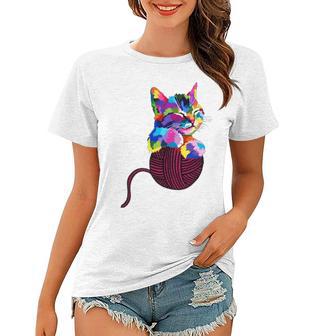 Cute Cat Gift For Kitten Lovers Colorful Art Kitty Adoption Women T-shirt | Favorety AU