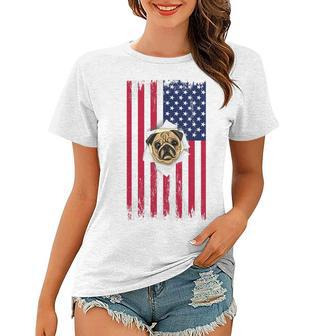 Cute Pug Face & American Flag – 4Th Of July Pug Dad Pug Mom Women T-shirt - Seseable