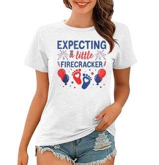 Expecting A Little Firecracker 4Th Of July Pregnancy Reveal Women T-shirt - Seseable