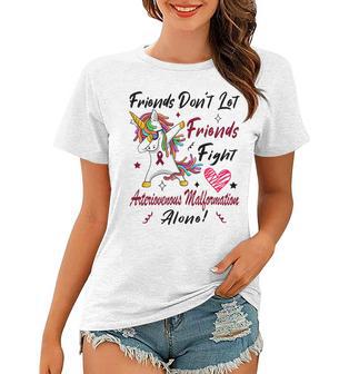 Friends Dont Let Friends Fight Arteriovenous Malformation Alone Unicorn Burgundy Ribbon Arteriovenous Malformation Support Arteriovenous Malformation Awareness Women T-shirt | Favorety