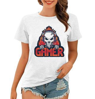 Gaming Headset Design With Skull Women T-shirt | Mazezy