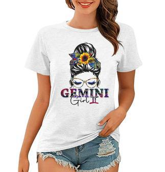 Gemini Girl Birthday Messy Bun Hair Sunflower  Women T-shirt