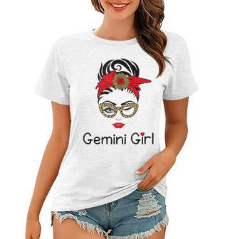 Gemini Girl Leopard Sunflower Zodiac Birthday Girl Women T-shirt - Seseable