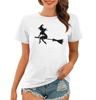 Halloween Young Scary Witch On Broom Pattern Women T-shirt | Favorety