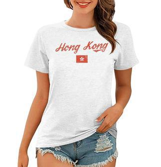 Hong Kong Flag Distressed Vintage Effect Women T-shirt | Mazezy