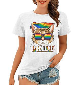 Lgbt Cat Gay Pride Lgbtq Rainbow Flag Sunglasses Women T-shirt | Mazezy