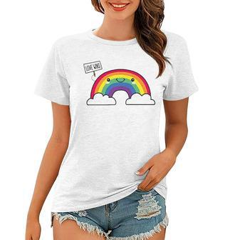 Love Wins Lgbt Kawaii Cute Anime Rainbow Flag Pocket Design Women T-shirt | Mazezy