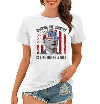 Merry 4Th Of July Joe Biden Falling Off His Bicycle Funny Women T-shirt - Seseable