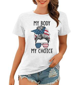 My Body My Choice Pro Choice Messy Bun Us Flag Feminist Women T-shirt | Mazezy
