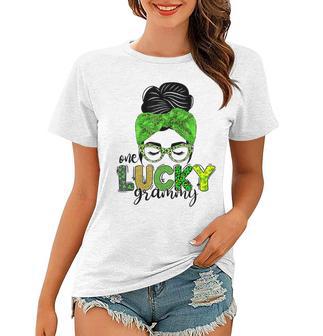 One Lucky Grammy Life Messy Bun St Patricks Day Irish Women T-shirt | Favorety CA