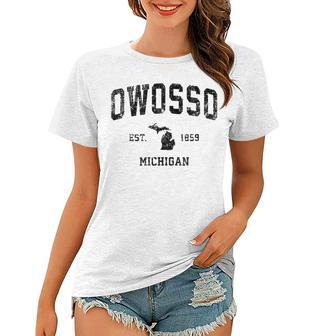 Owosso Michigan Mi Vintage Sports Design Black Print Women T-shirt - Thegiftio UK