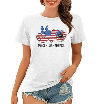 Patriotic 4Th Of July Peace Love America Women T-shirt - Seseable