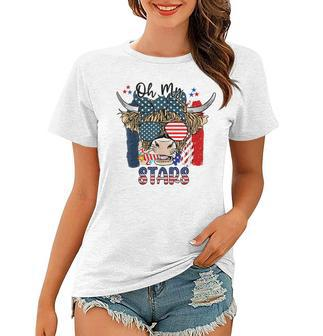 Patriotic Oh My Stars Highland Cow With 4Th July Women T-shirt - Seseable