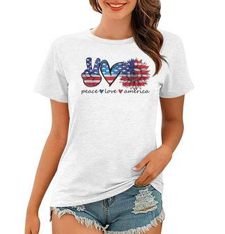 Peace Love America Flag Sunflower 4Th Of July Memorial Day V2 Women T-shirt - Seseable