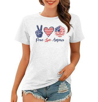 Peace Love America Sunflower Funny 4Th Of July Fireworks Women T-shirt - Seseable
