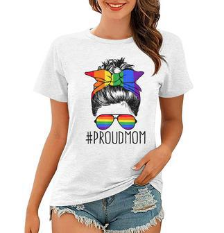 Proud Mom Messy Hair Bun Lgbtq Rainbow Flag Lgbt Pride Ally V3 Women T-shirt - Seseable