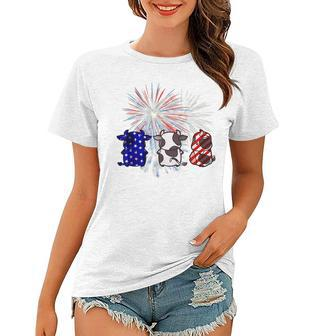 Red White Blue Cow Fireworks Patriotic 4Th Of July Women T-shirt - Seseable