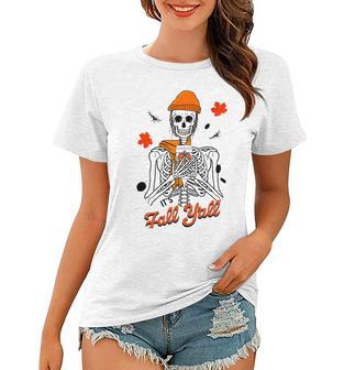 Skeleton It’S Fall Y’All Thanksgiving Funny Autumn Halloween Women T-shirt | Favorety DE