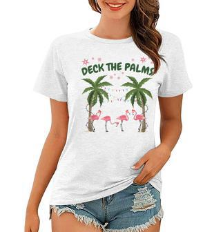 Tropical Christmas Florida Flamingo Deck The Palms Women T-shirt - Thegiftio UK