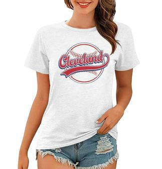 Vintage Cleveland Cityscape Baseball Lover Player And Fans Women T-shirt | Mazezy