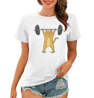Weightlifting - Cat Barbell Fitness Lovers Gift Women T-shirt | Mazezy