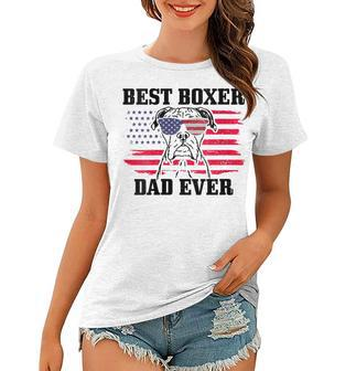 Womens Best Boxer Dad Ever Dog Patriotic 4Th Of July American Flag Women T-shirt - Seseable