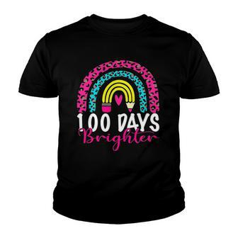 100 Days Brighter Teacher Student 100 Days Of School Rainbow Youth T-shirt | Mazezy
