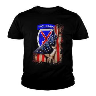 10Th Mountain Division Us Flag Tear Patriotic Light Infantry Youth T-shirt - Thegiftio UK